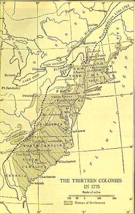 Map of the original 13 colonies